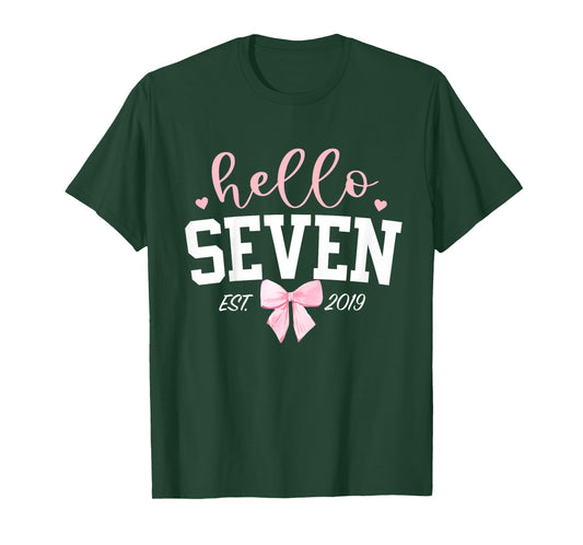 Hello Seven Est 2019 7th Birthday Girl Turning 7 T-Shirt