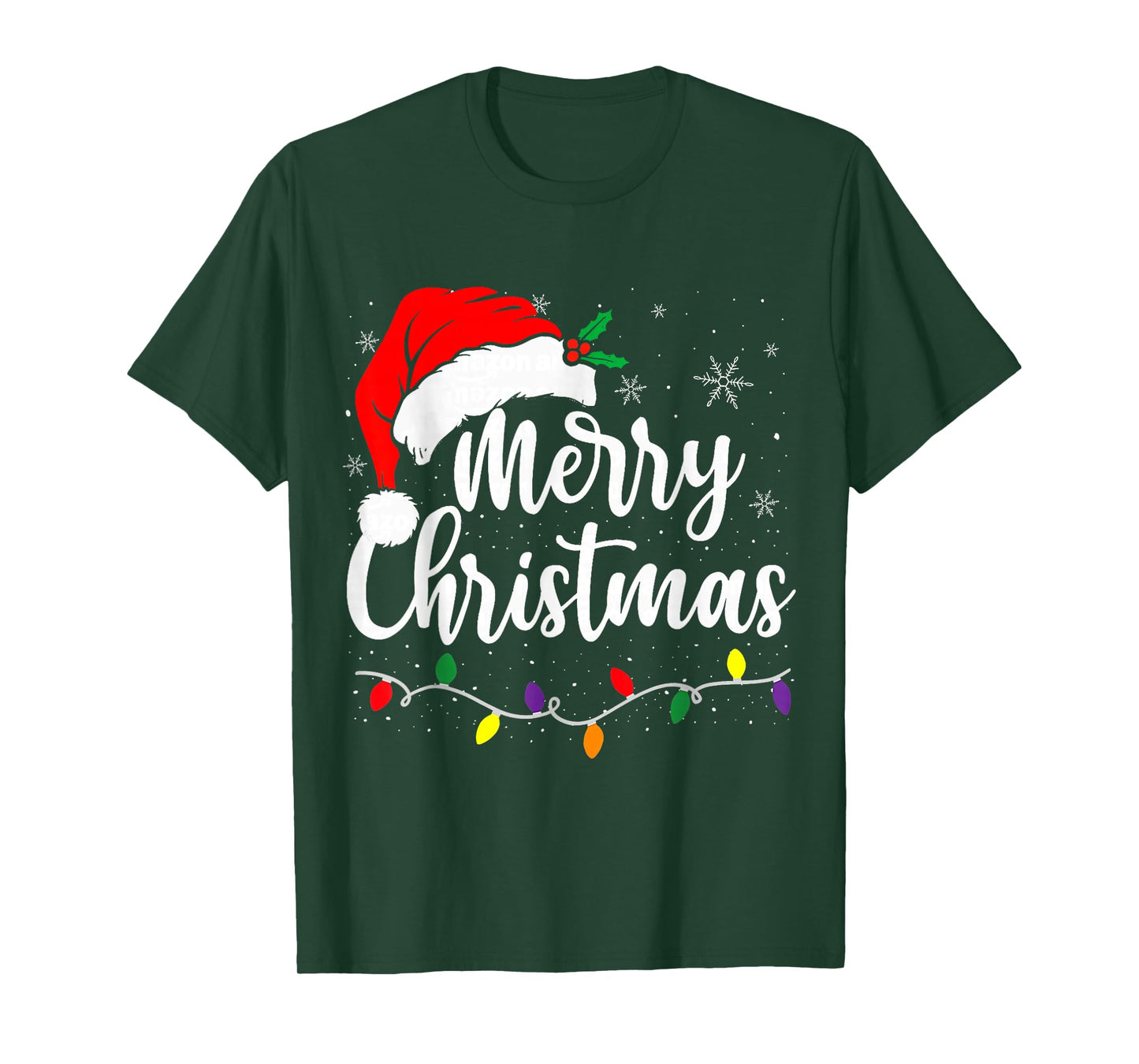 Merry Christmas Lights Red Santa Hat Xmas Family Men Women T-Shirt