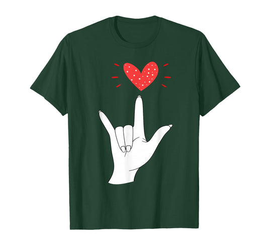 Valentines Day I Love You Hand Sign ASL Heart Women Men Kids T-Shirt