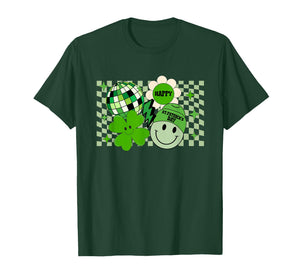 Retro Groovy Irish Shamrock Smile Face St Patrick's Day T-Shirt