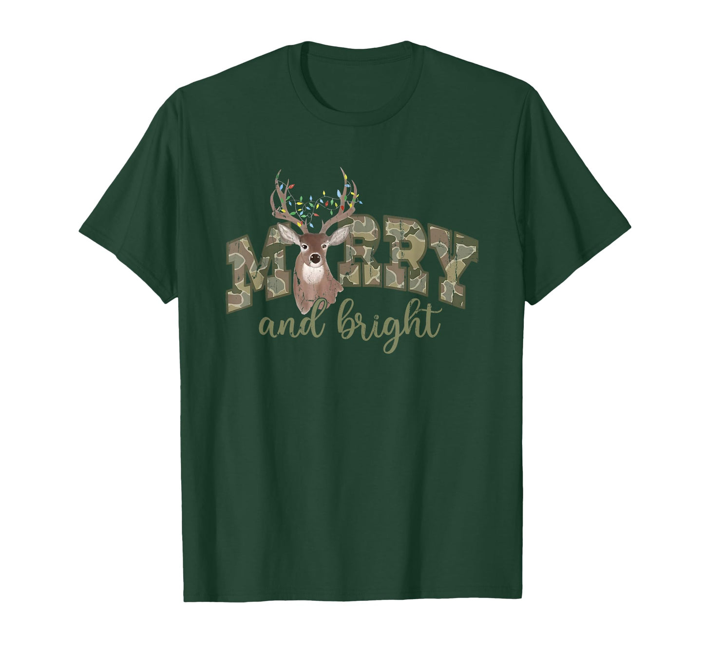 Merry and Bright, Camo Deer, Hunter Christmas T-Shirt