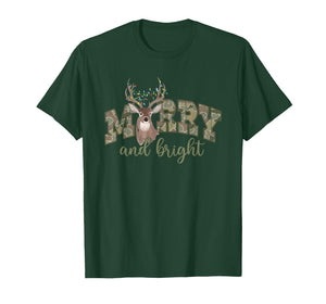 Merry and Bright, Camo Deer, Hunter Christmas T-Shirt