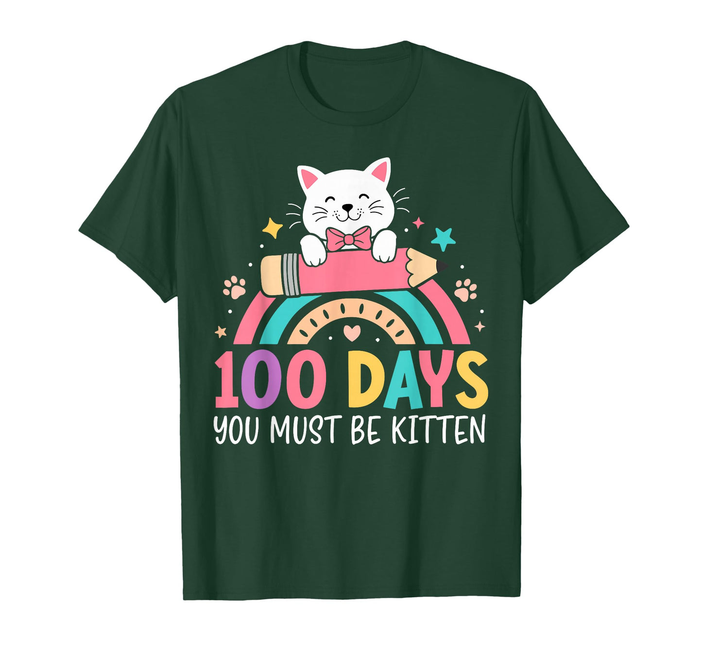 Girls 100 Days of School Cat Bow 100th Day of School Kids T-Shirt