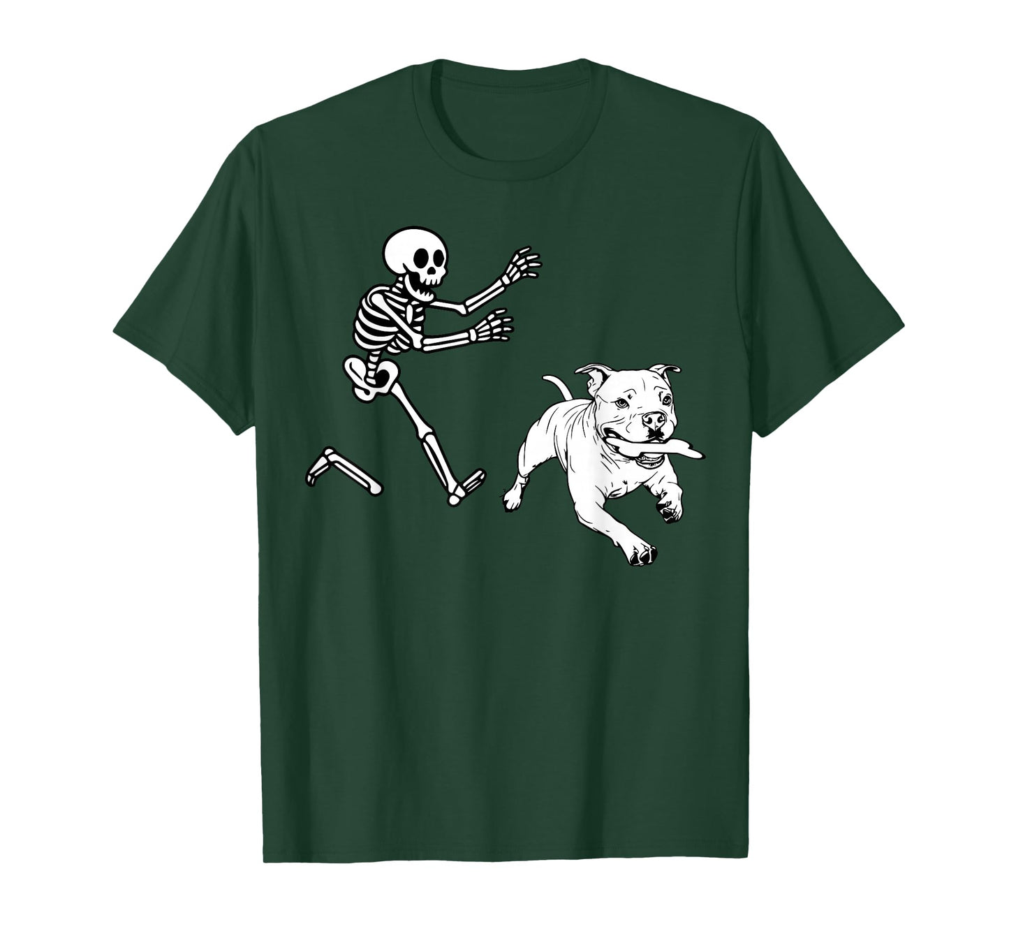 Funny American Bulldog Running Skeleton Halloween T-Shirt