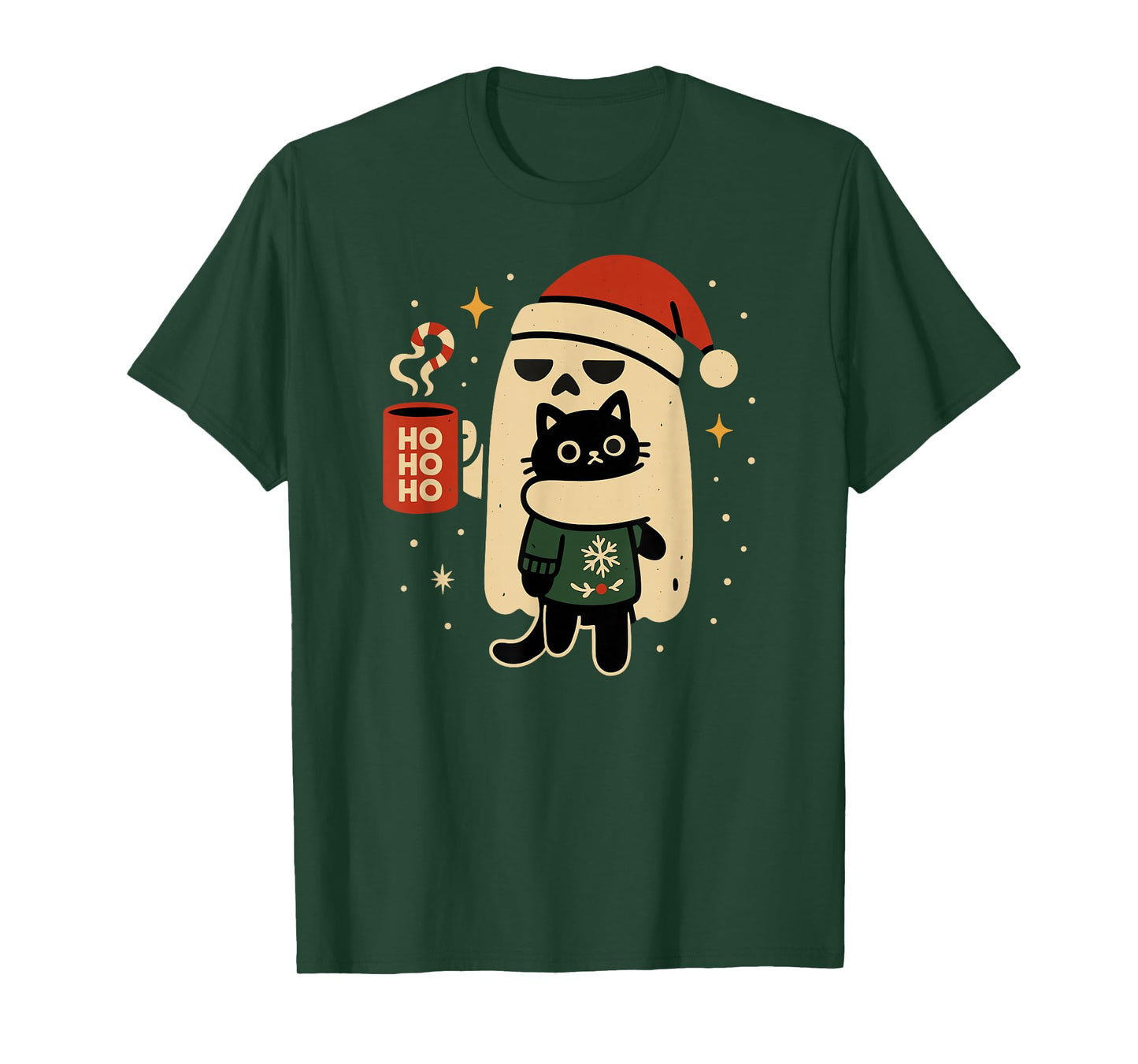 Gothic Christmas Cat and Ghost Festive Fun T-Shirt