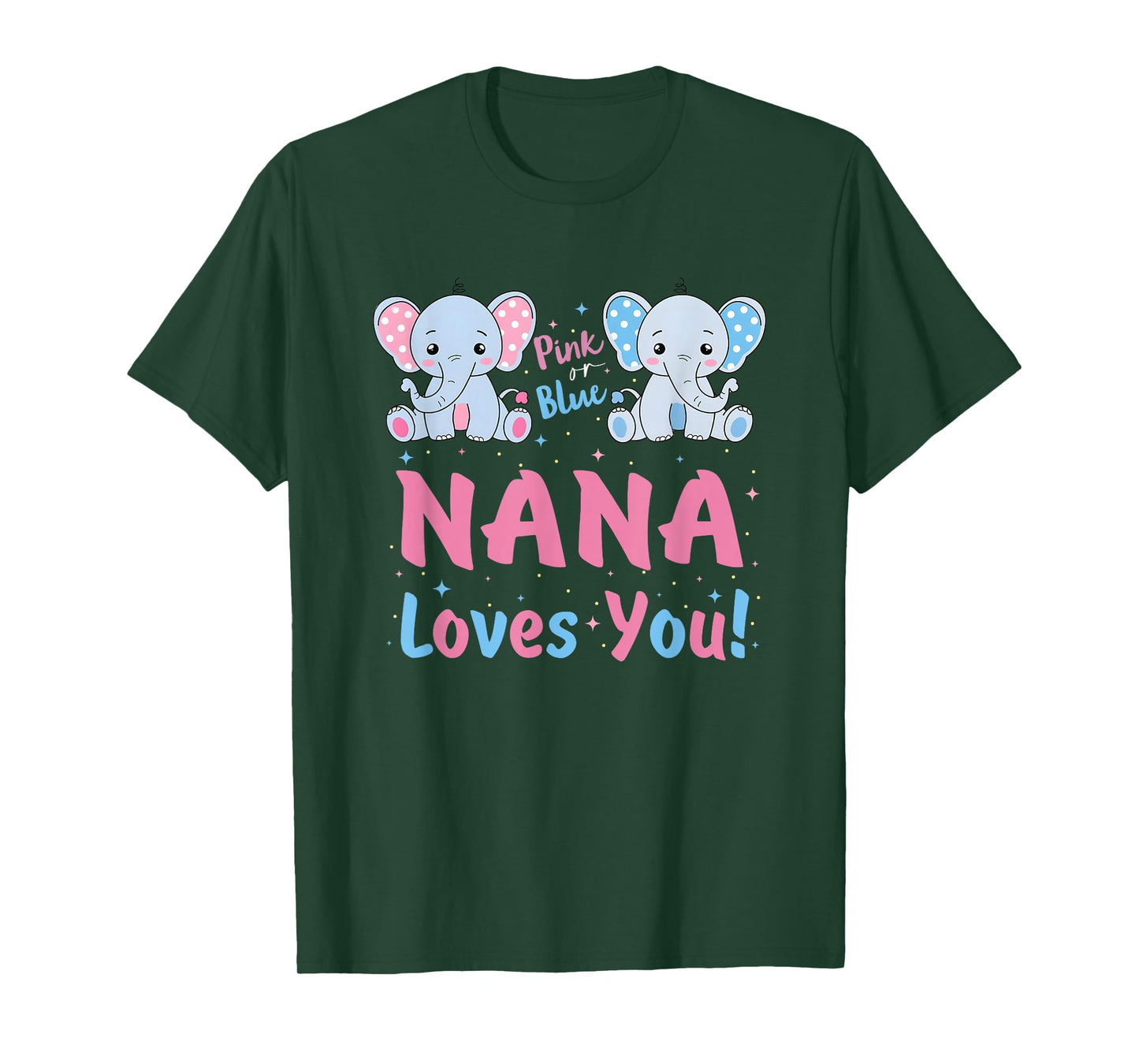 Pink or Blue Nana Loves You Gender Reveal Elephant T-Shirt