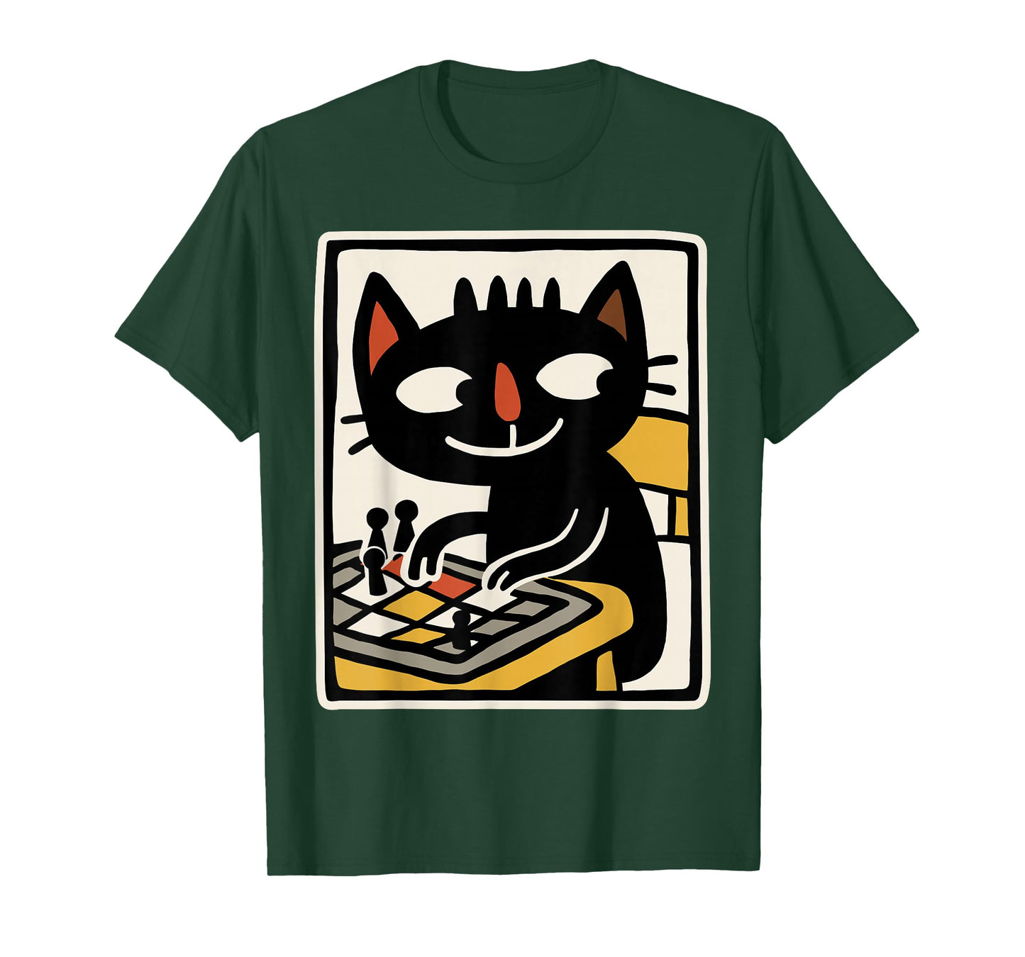 Retro Black Cat Playing Board Game Cute Gamer Art T-Shirt