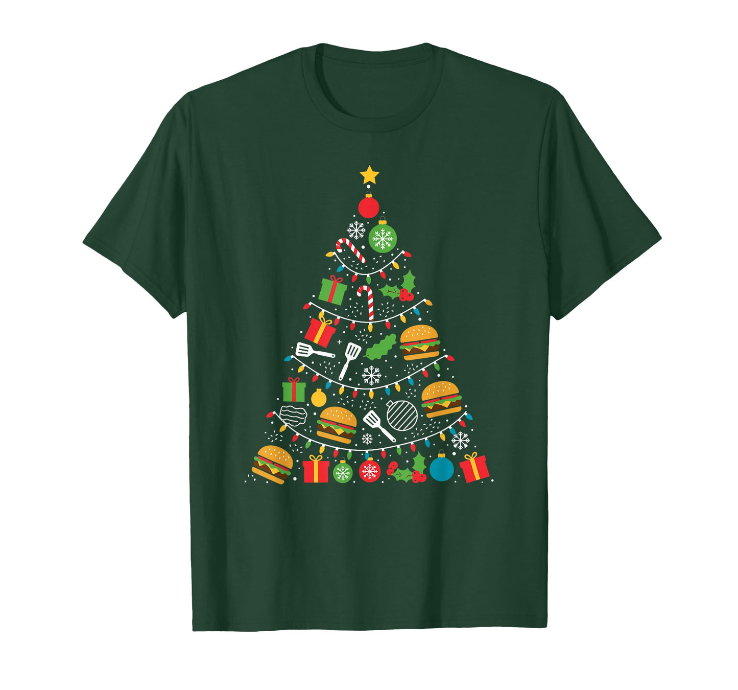 Hamburger Christmas Tree Lights Xmas Womens Mens Kids T-Shirt