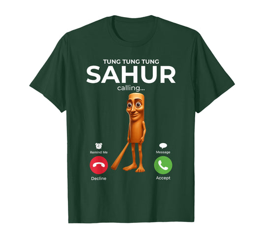 Tung Sahur Calling Funny Fishing Brainrot Joke Boys Kid Meme T-Shirt