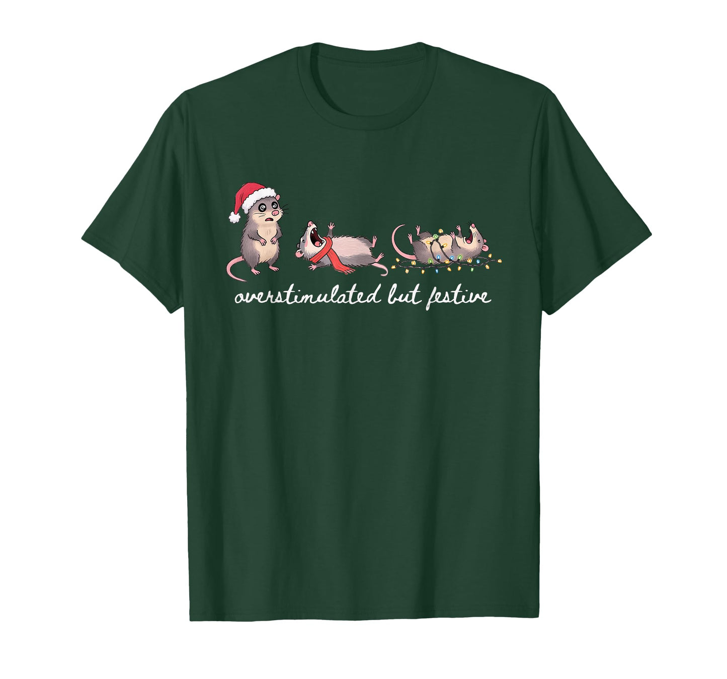Overstimulated But Festive Christmas Possum Santa Opossum T-Shirt