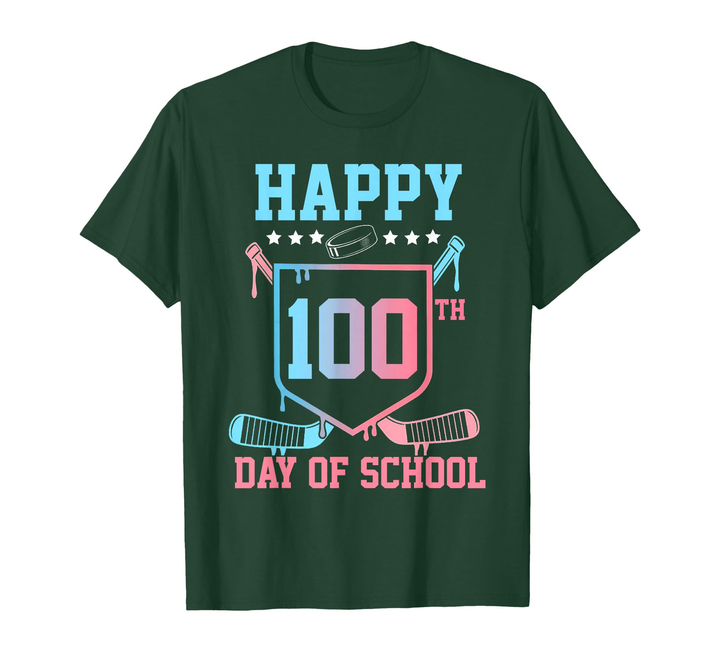 Happy 100th Day of School Boys Kids Hockey Drip 100 Days T-Shirt