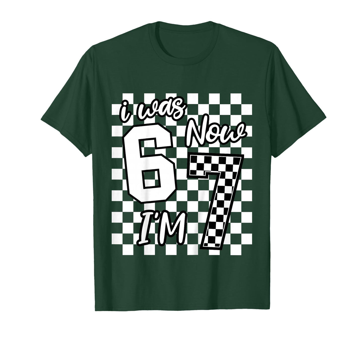 Kids Checkered I was 6 Now I'm 7 Birthday Seven Years Old Bday T-Shirt