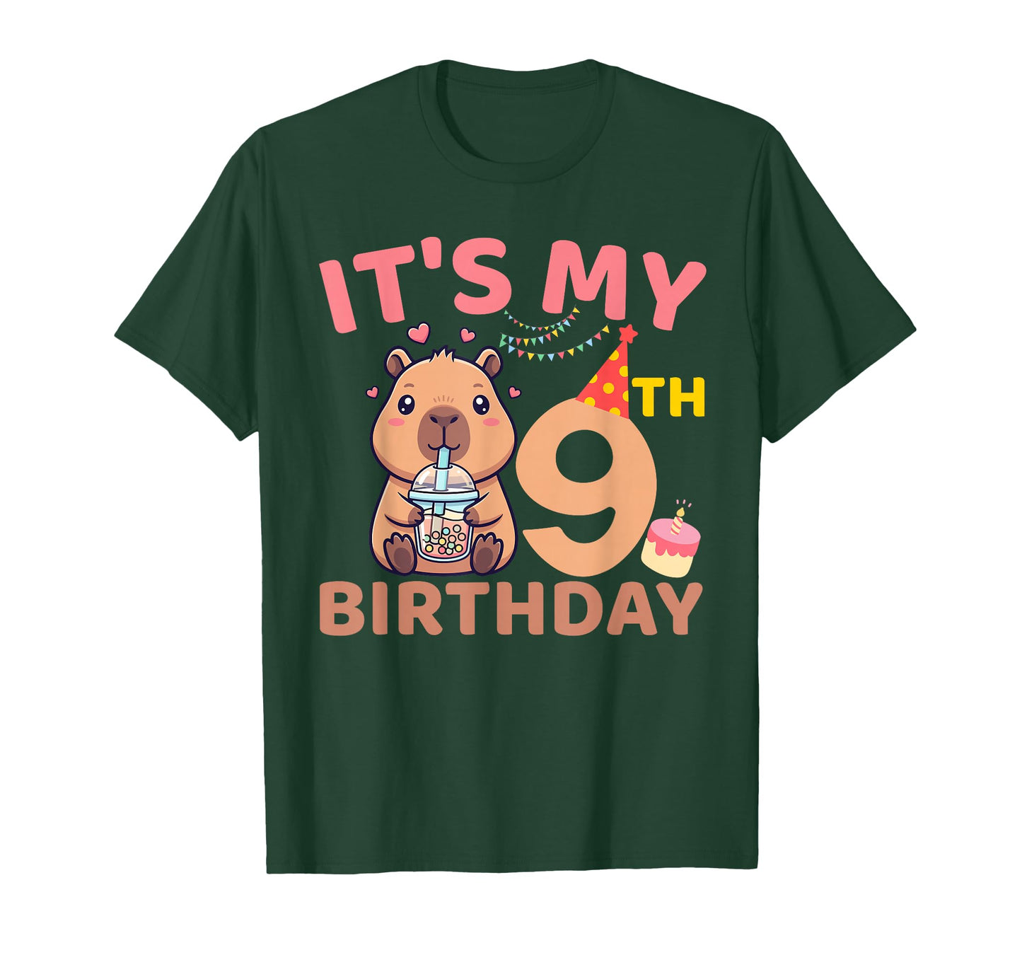 It's My 9th Birthday Capybara Bubble Tea 9 Years Old Party T-Shirt