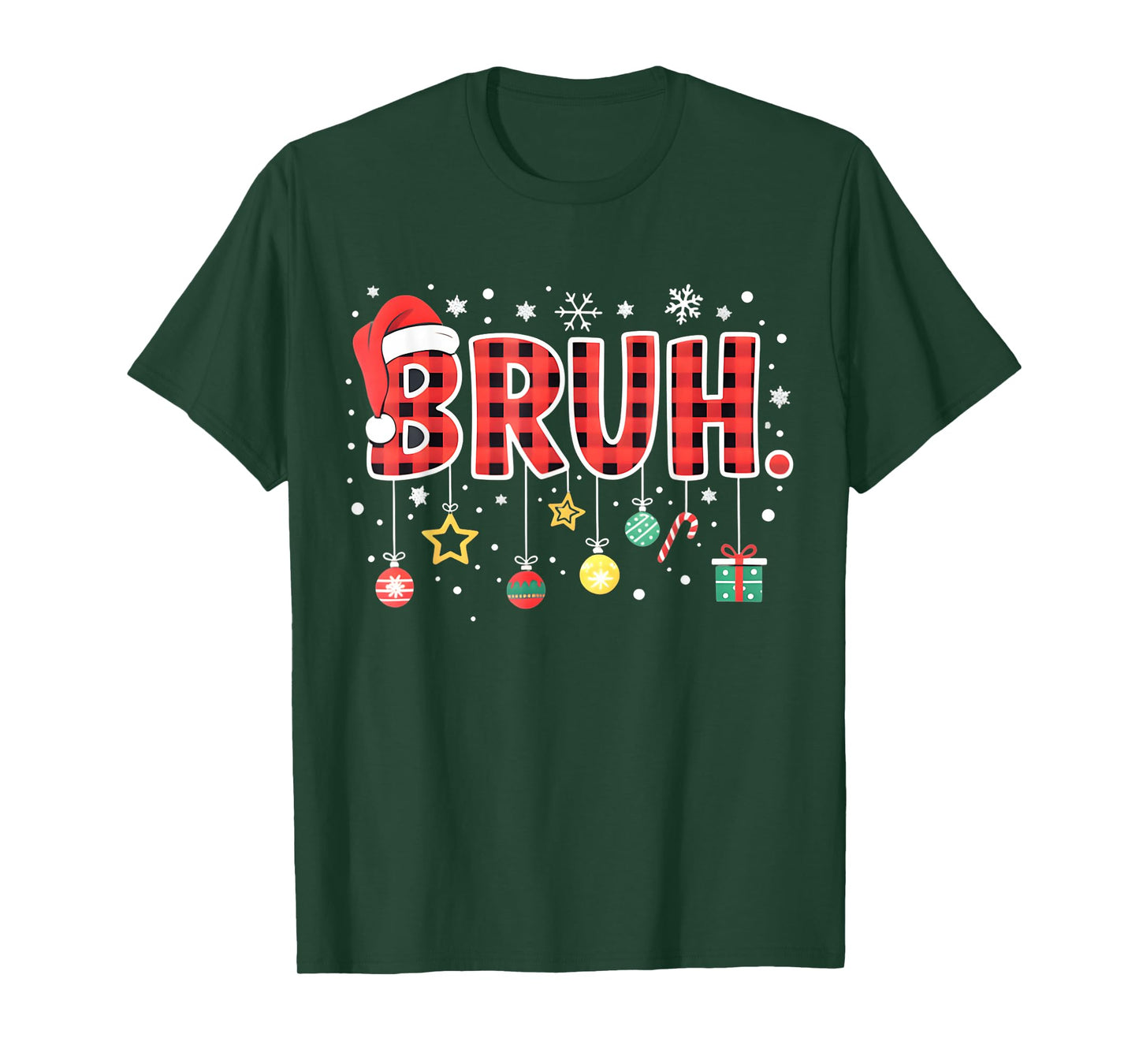 Bruh Funny Christmas Red Plaid Teens Boys Kids Xmas Pajamas T-Shirt