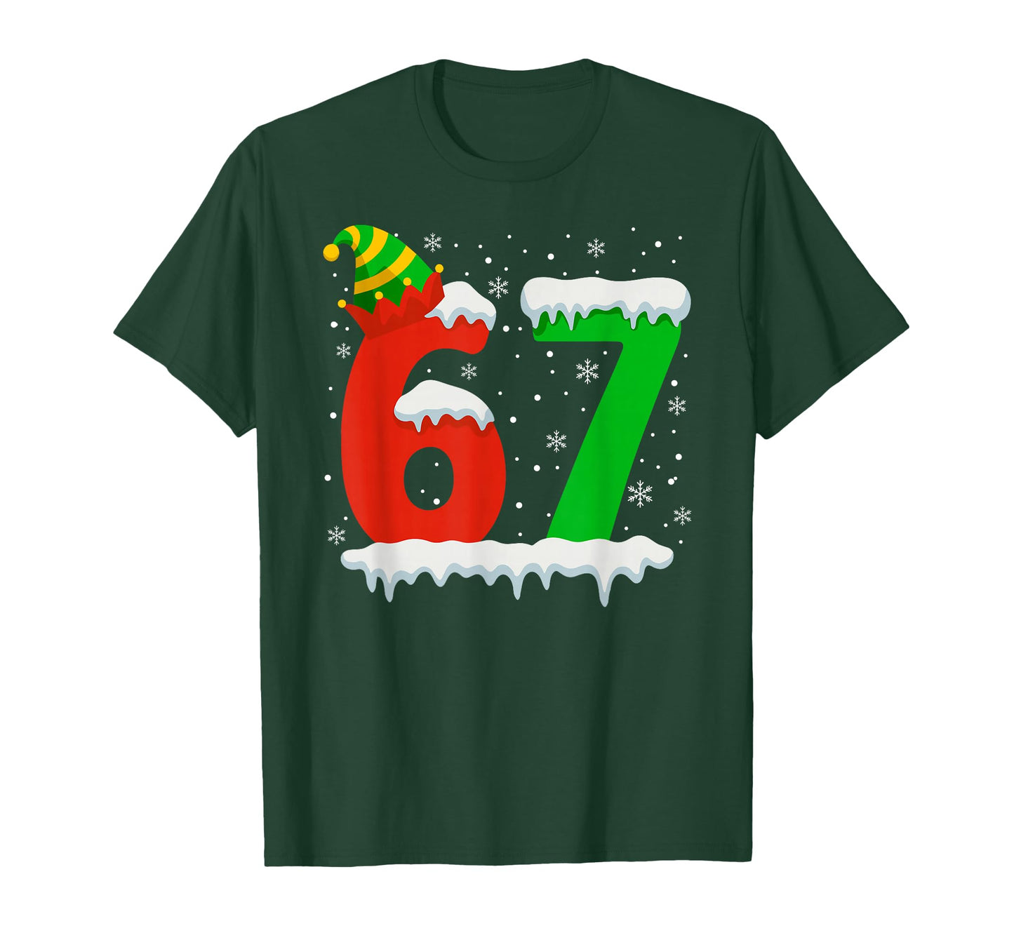 Funny Six Seven 67 Meme Saying 6 7 Elf Christmas Teens Boys T-Shirt