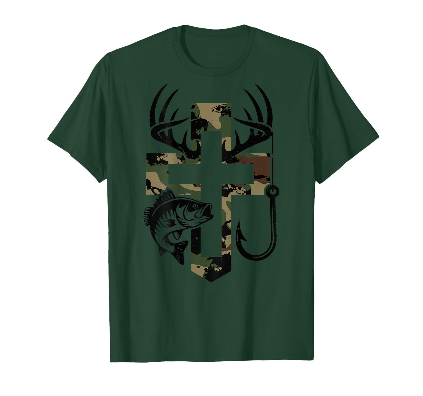 Youth Camo Faith Hunting Fishing Cross Hook Christian Jesus T-Shirt