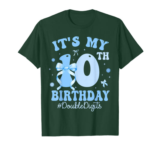 It's My 10th Birthday Girl Coquette Bow Blue 10 Year Old T-Shirt
