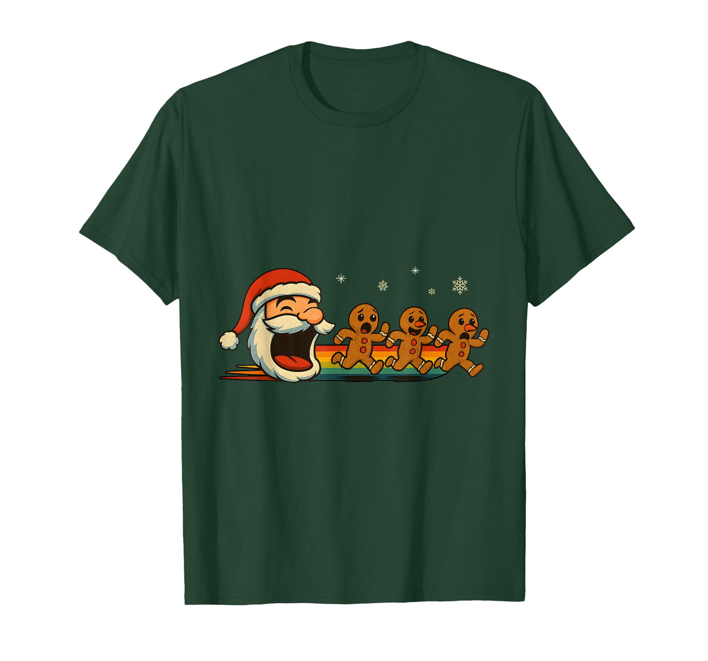 Retro Santa Chasing Gingerbread Funny Christmas T-Shirt
