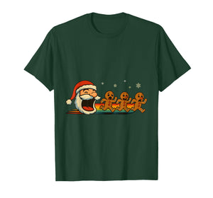 Retro Santa Chasing Gingerbread Funny Christmas T-Shirt