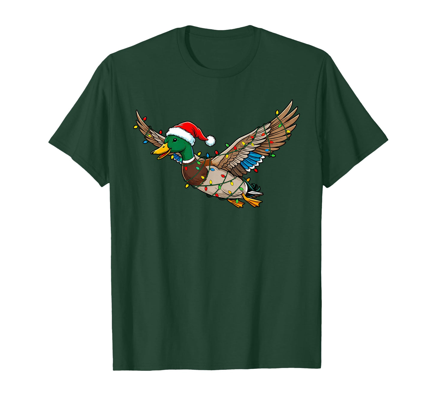 Funny Flying Santa Duck Christmas Lights Animal Xmas Hunting T-Shirt