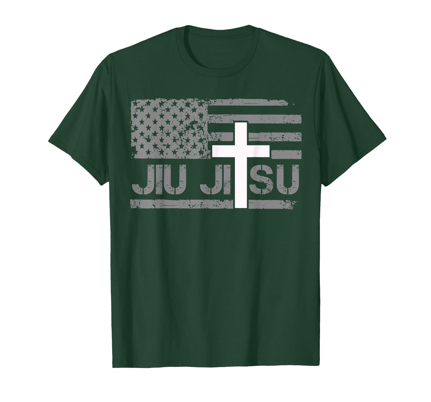 Christian Jiu Jitsu American Flag Cross Men Boys Jesus BJJ T-Shirt