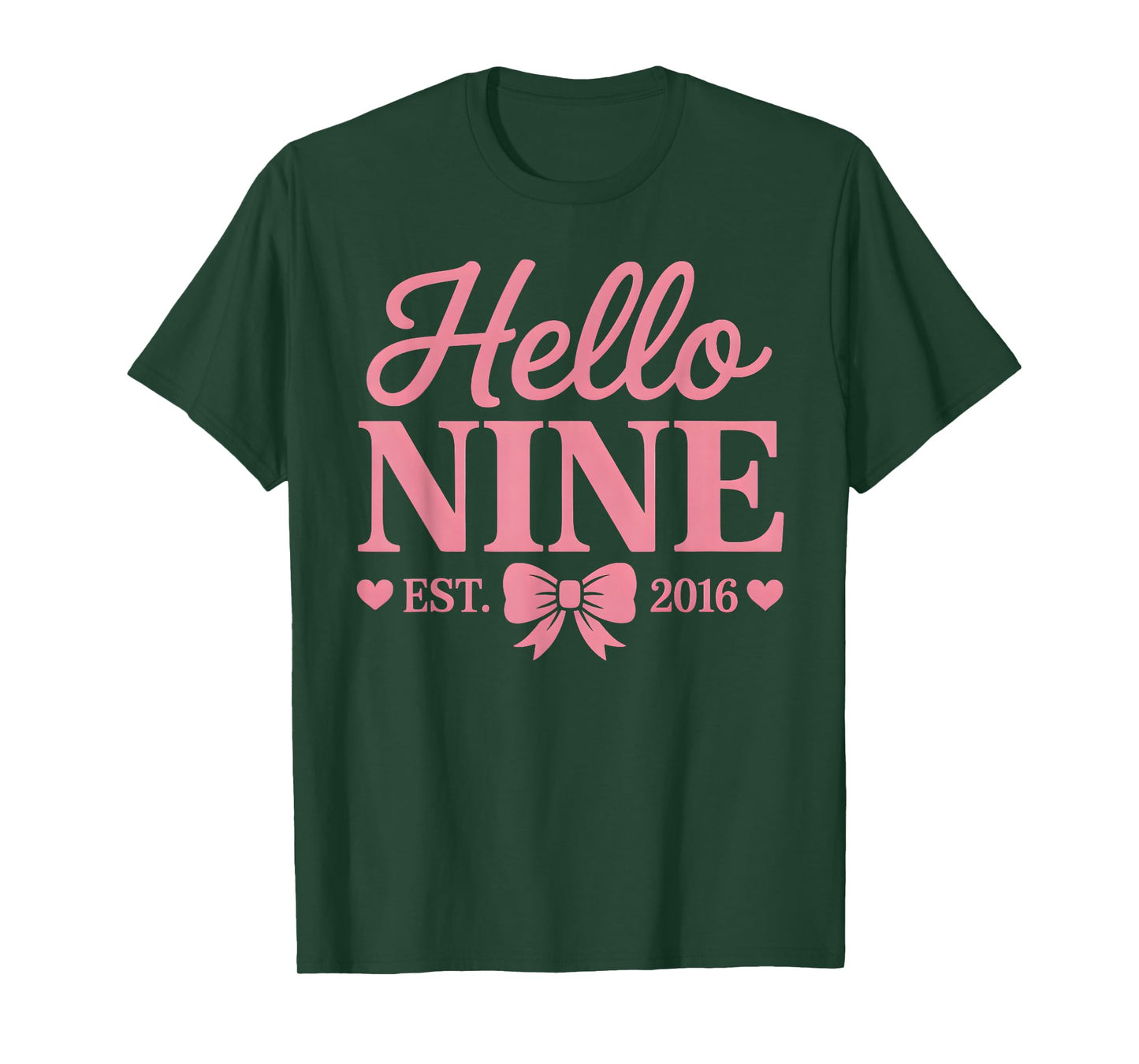 Hello Nine Est 2016 Coquette Bow 9th Birthday Girls Kids T-Shirt