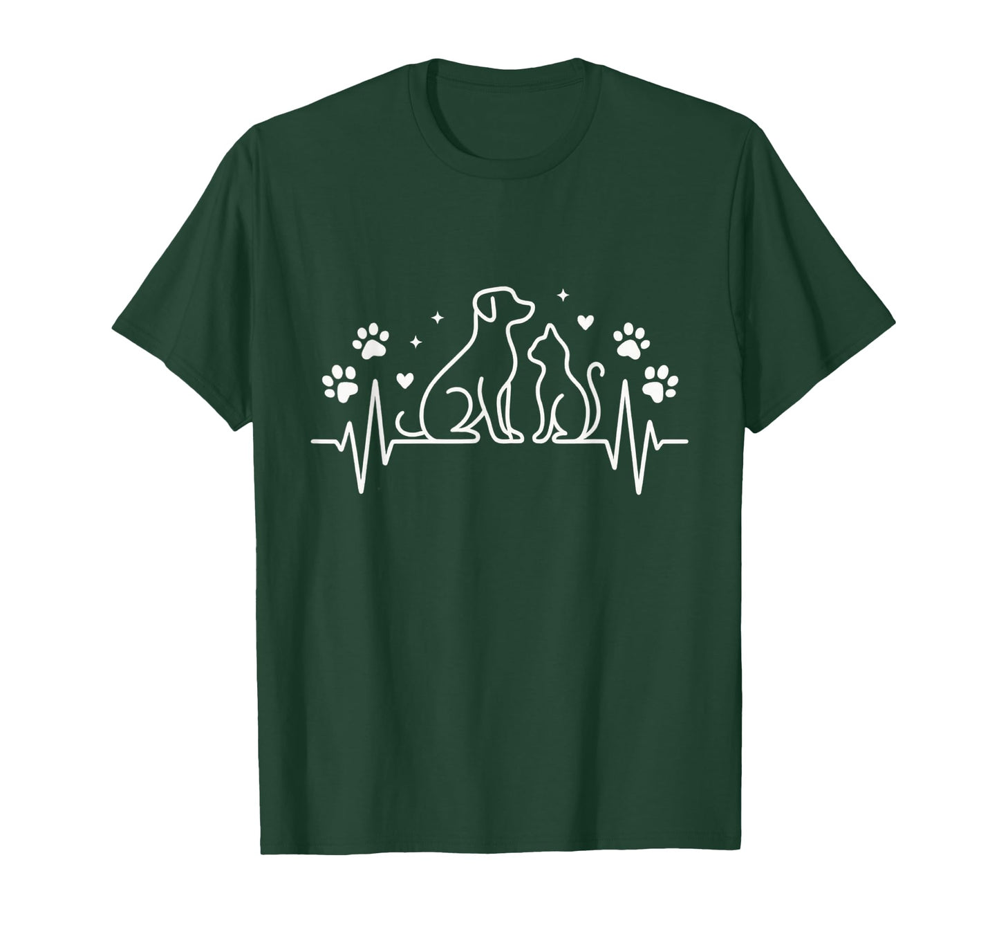 Veterinary Heartbeat Dog Cat Line Art Vet Tech T-Shirt