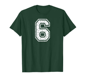 6 Number Six Team Sports Grunge Varsity Matching T-Shirt