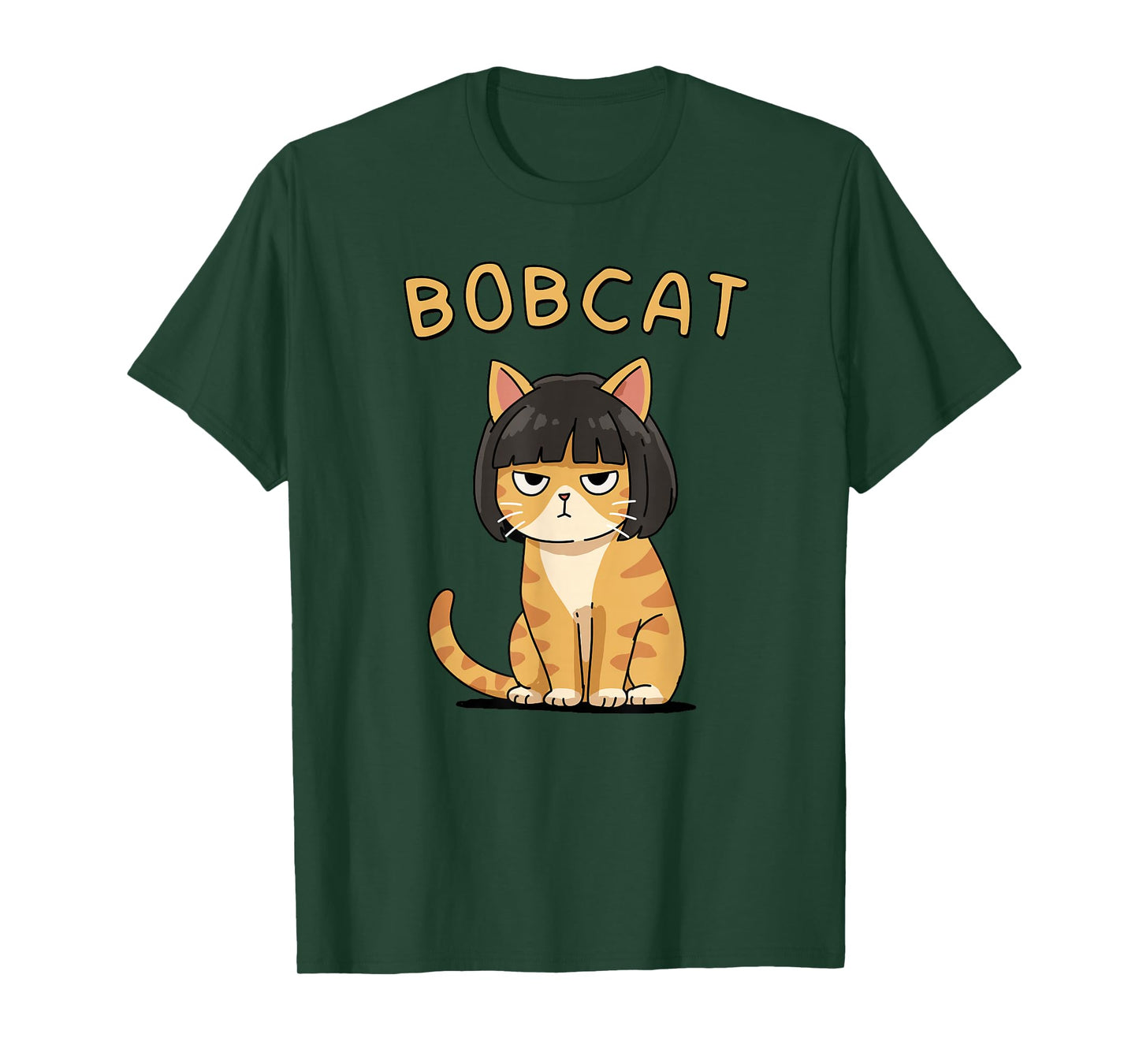 Bobcat Pun Funny Cat with Bob Haircut Kawaii Meme Cartoon T-Shirt