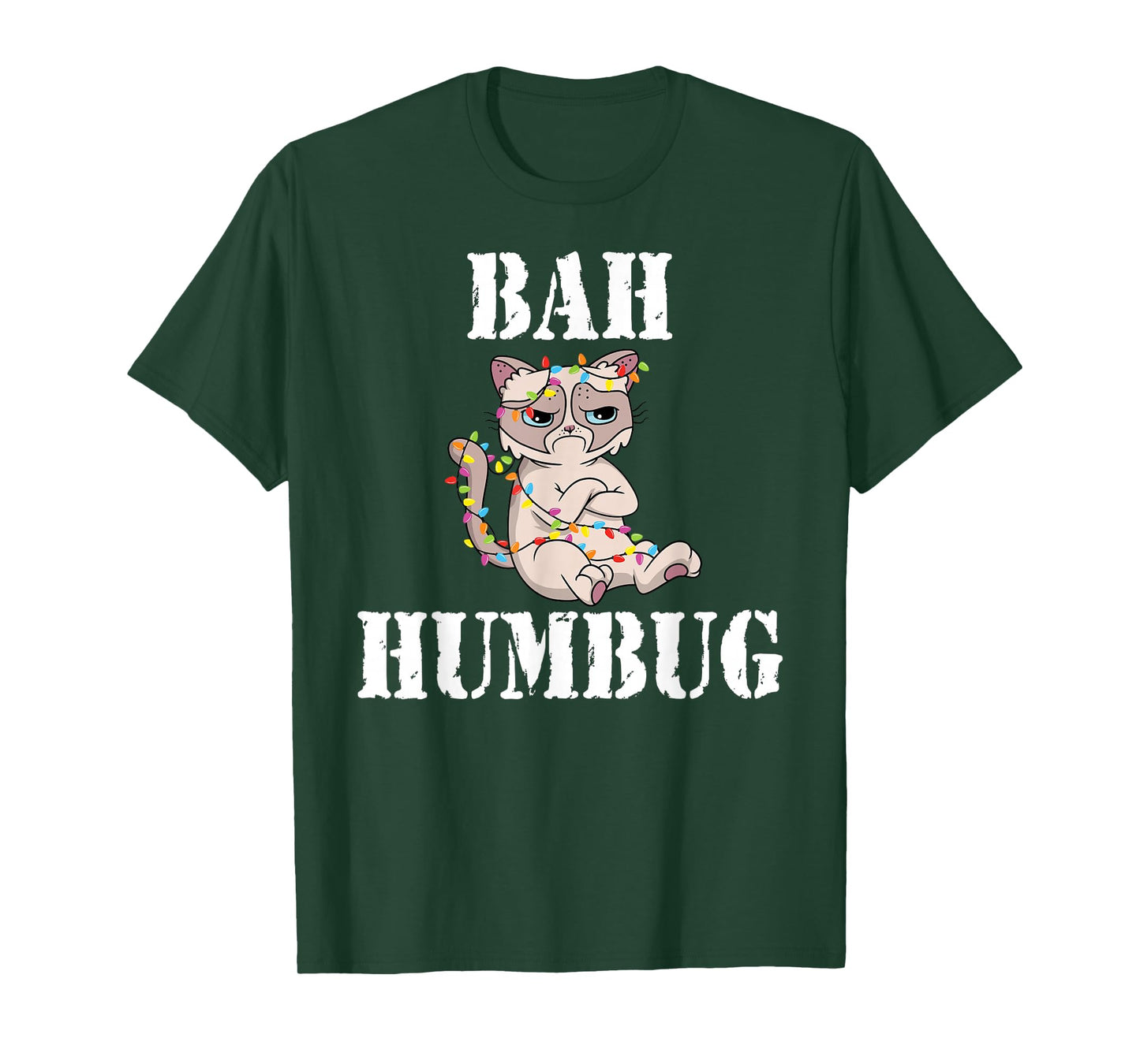 Grumpy Cat Tangled Christmas Lights - BAH Humbug T-Shirt