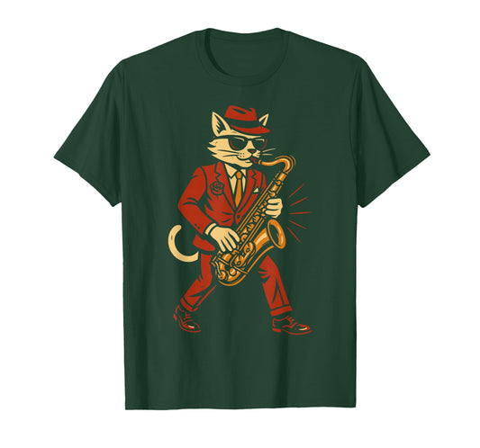 Cool Jazz Cat Saxophonist Cat Jazz Lover Funny Cat Musician T-Shirt