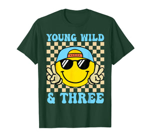 Kids Young Wild and Three 3rd Birthday Boy 3 Year Old T-Shirt