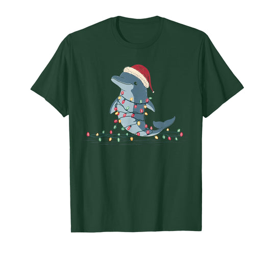 Funny Dolphin Christmas Graphics Animal Lights Lover T-Shirt