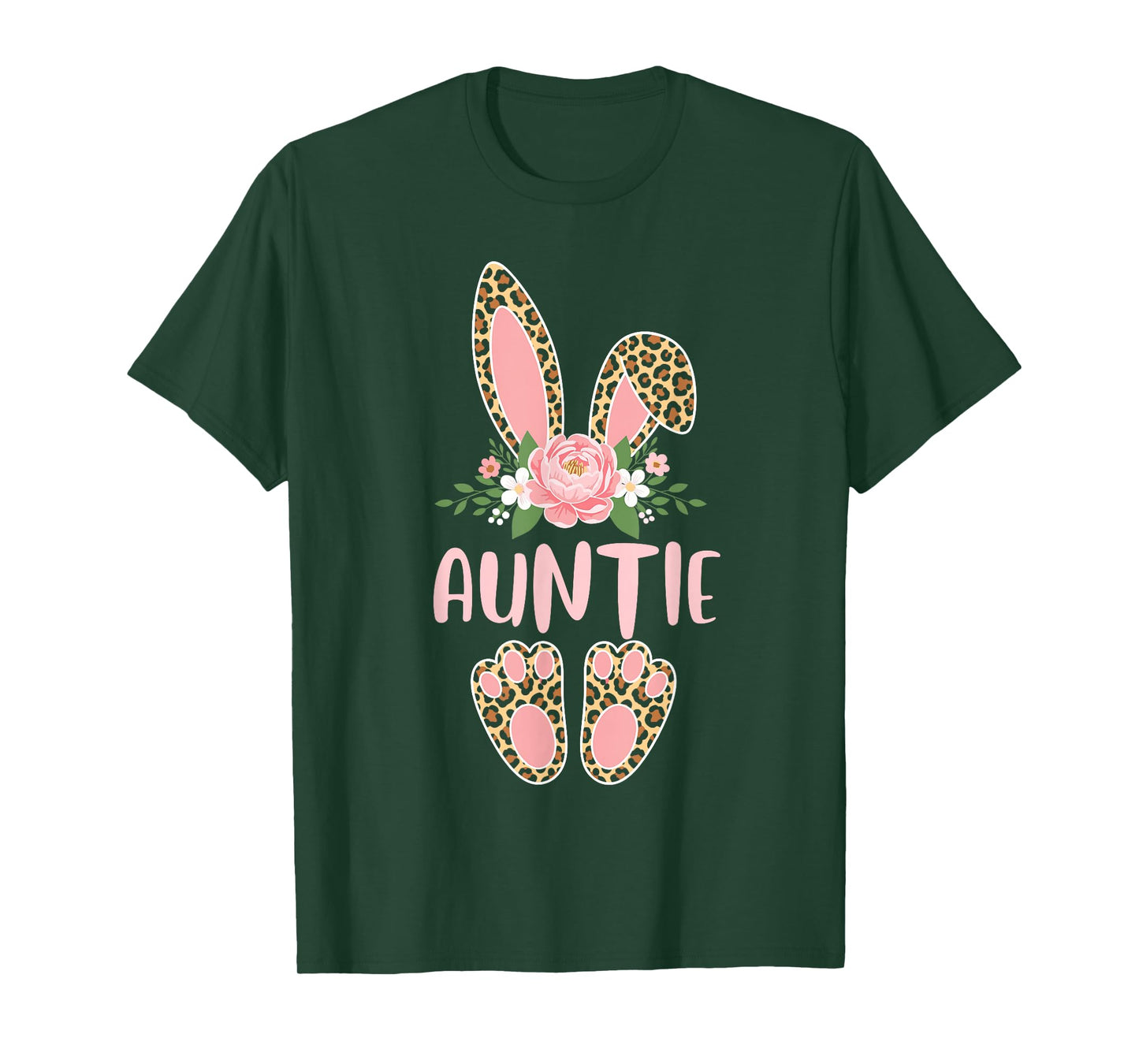 Floral Leopard Auntie Bunny Happy Easter Mother's Day T-Shirt
