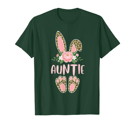 Floral Leopard Auntie Bunny Happy Easter Mother's Day T-Shirt