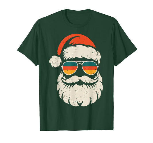 Retro Santa Face Sunglasses Funny Christmas Family Outfit T-Shirt