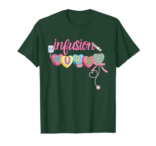 Heart Candy Bow Infusion Nurse Valentine IV Therapy Oncology T-Shirt