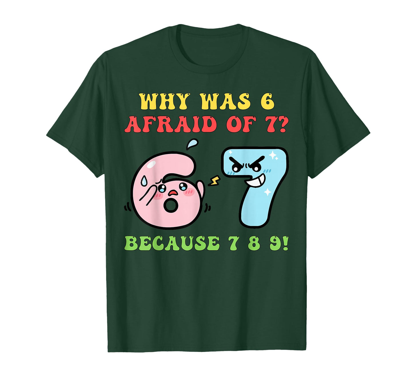 Funny STEM Math Jokes Puns Why was Six 6 Afraid of Seven 7 T-Shirt