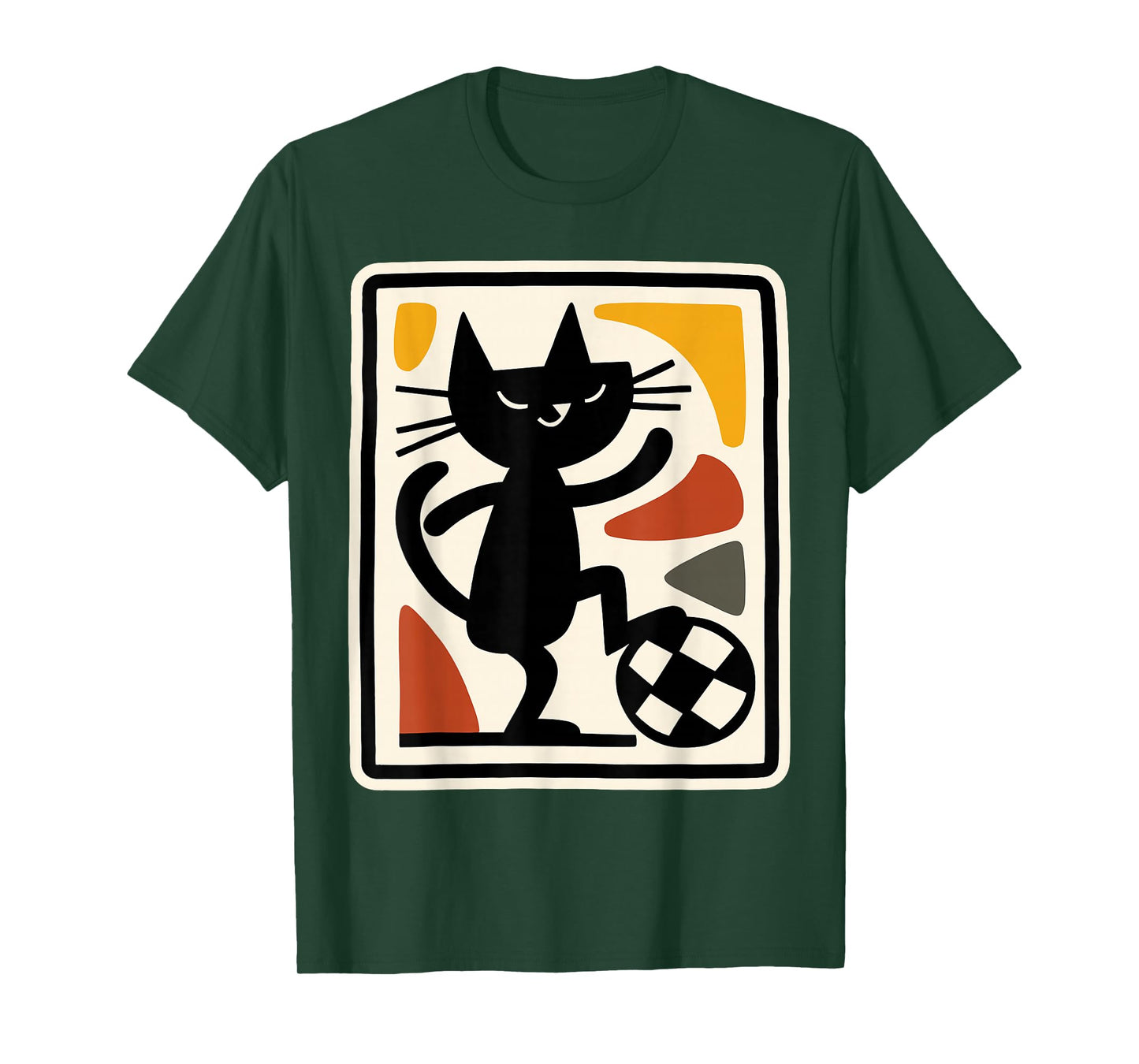 Black Cat Playing Soccer Retro Sports Style Artwork T-Shirt