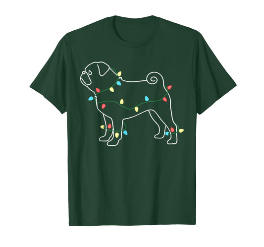 Funny Pug Dog Christmas Outfit, Pug Christmas Lights T-Shirt