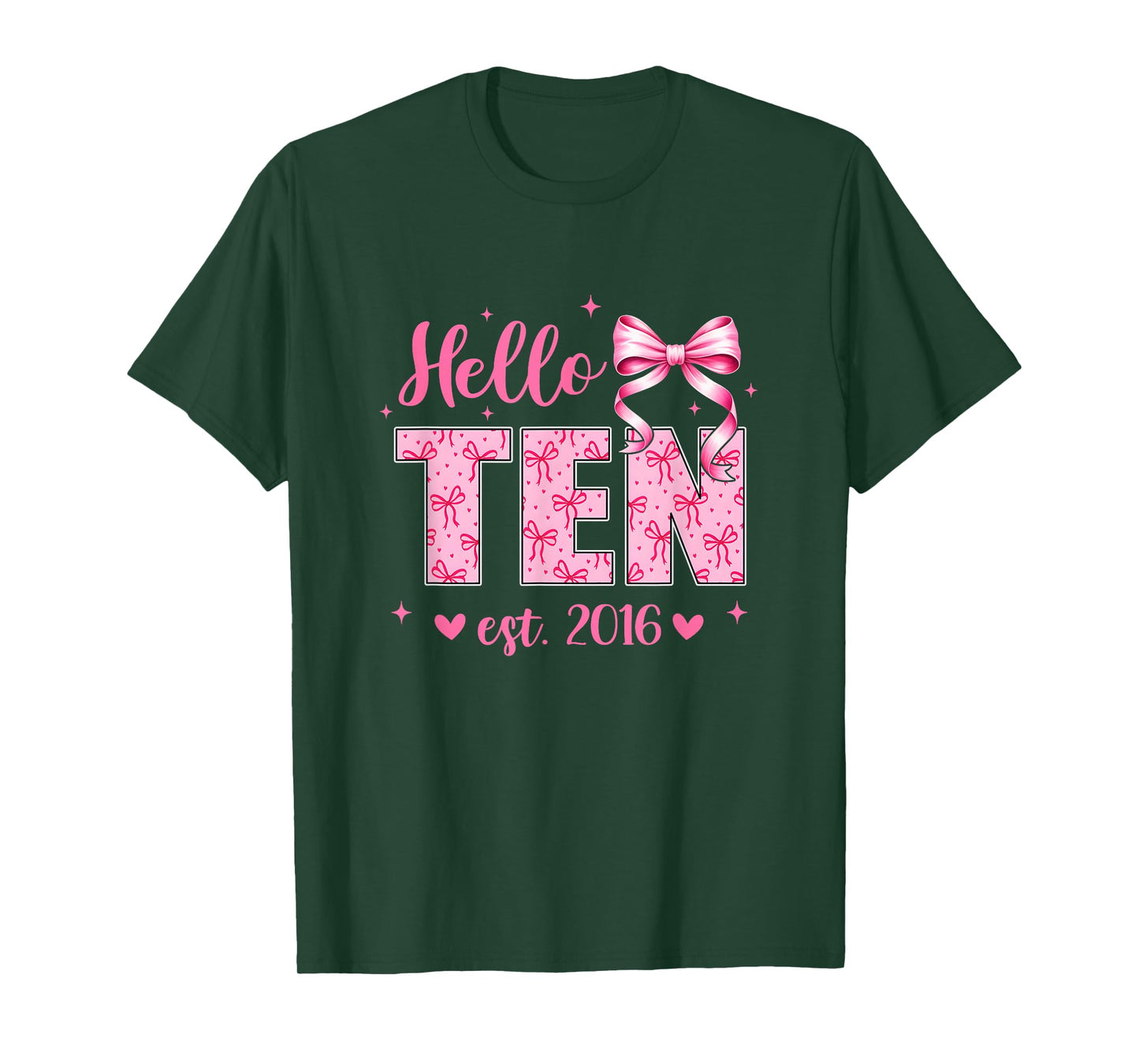 Hello Ten Est 2016 Coquette Bow 10Th Birthday Girl 10 Years T-Shirt