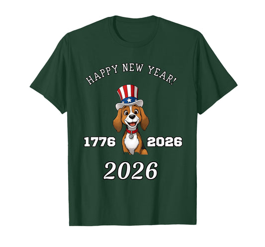 Happy New Year Beagle Dog 250th 1776 to 2026 T-Shirt
