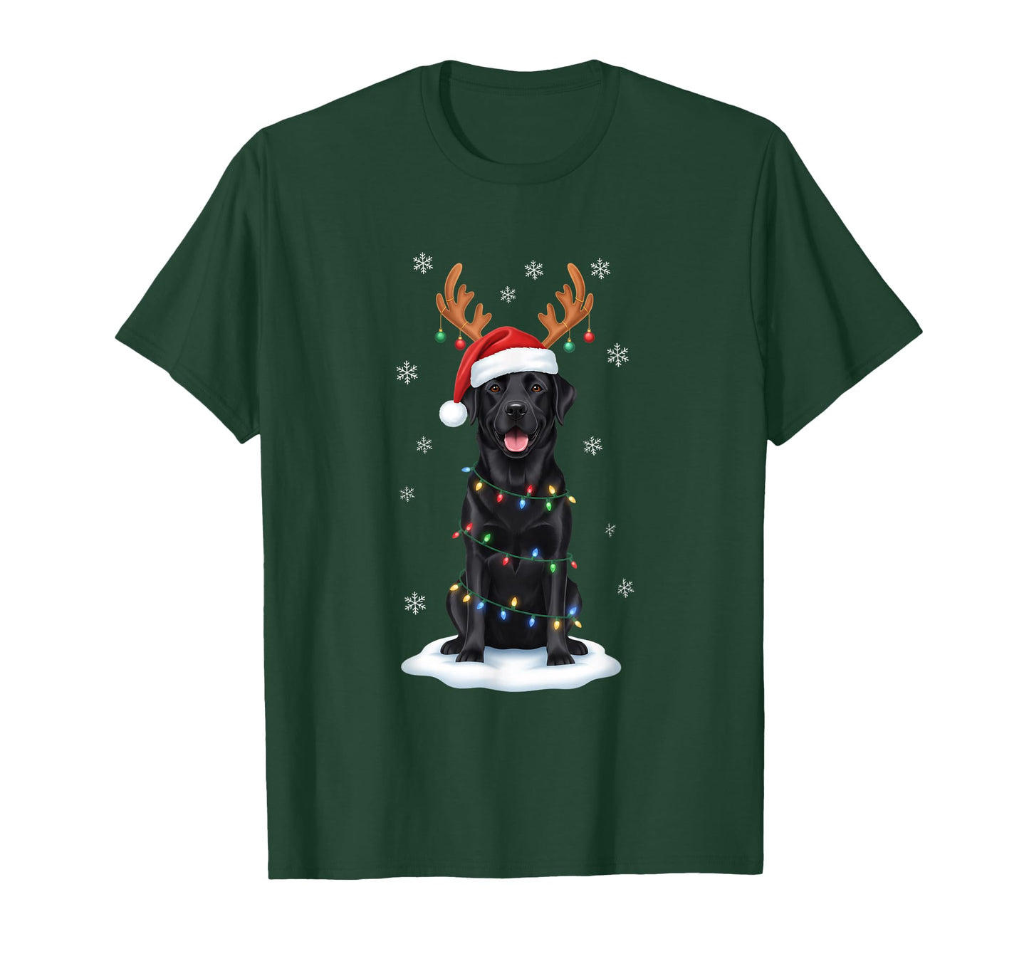 Christmas Black Lab Santa Reindeer Lights Merry Xmas Dog Mom T-Shirt