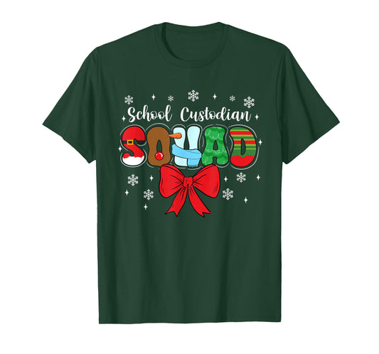School Custodian Squad Bow Pencil Funny Christmas T-Shirt