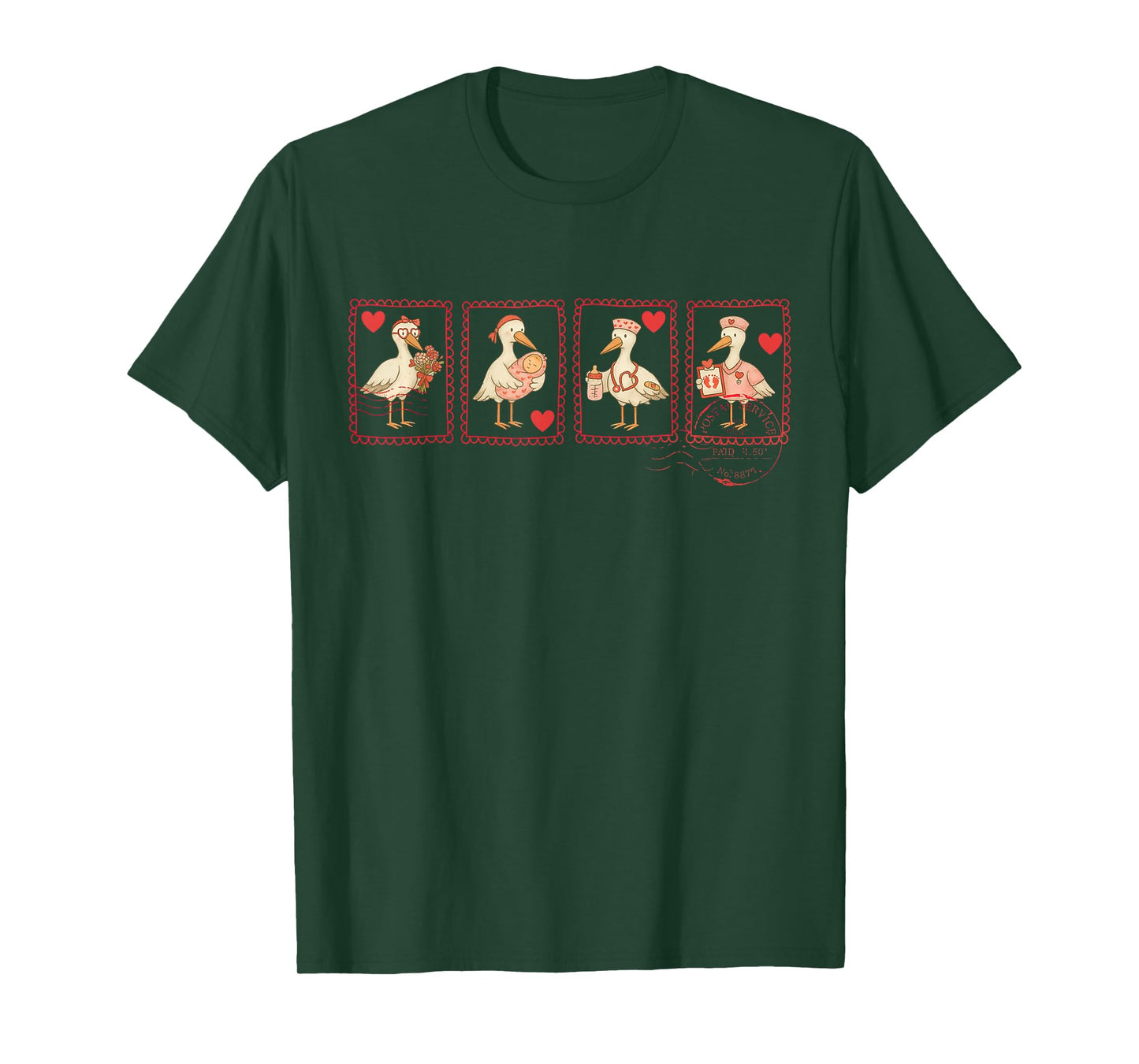 Valentine Day Mother Baby Nurse Stamp Silly Goose Postpartum T-Shirt