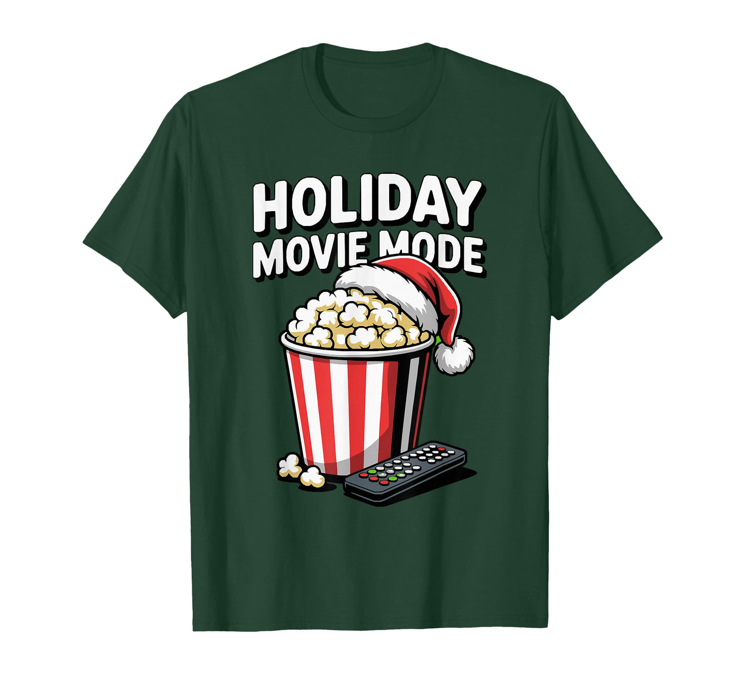 Holiday Movie Mode Popcorn Santa Hat Remote T-Shirt
