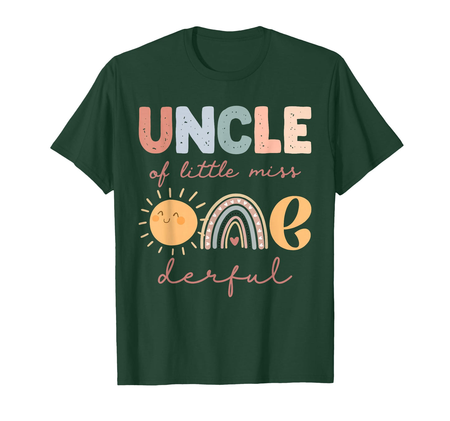 Uncle of Little Miss Onederful First Birthday Boho Rainbow T-Shirt