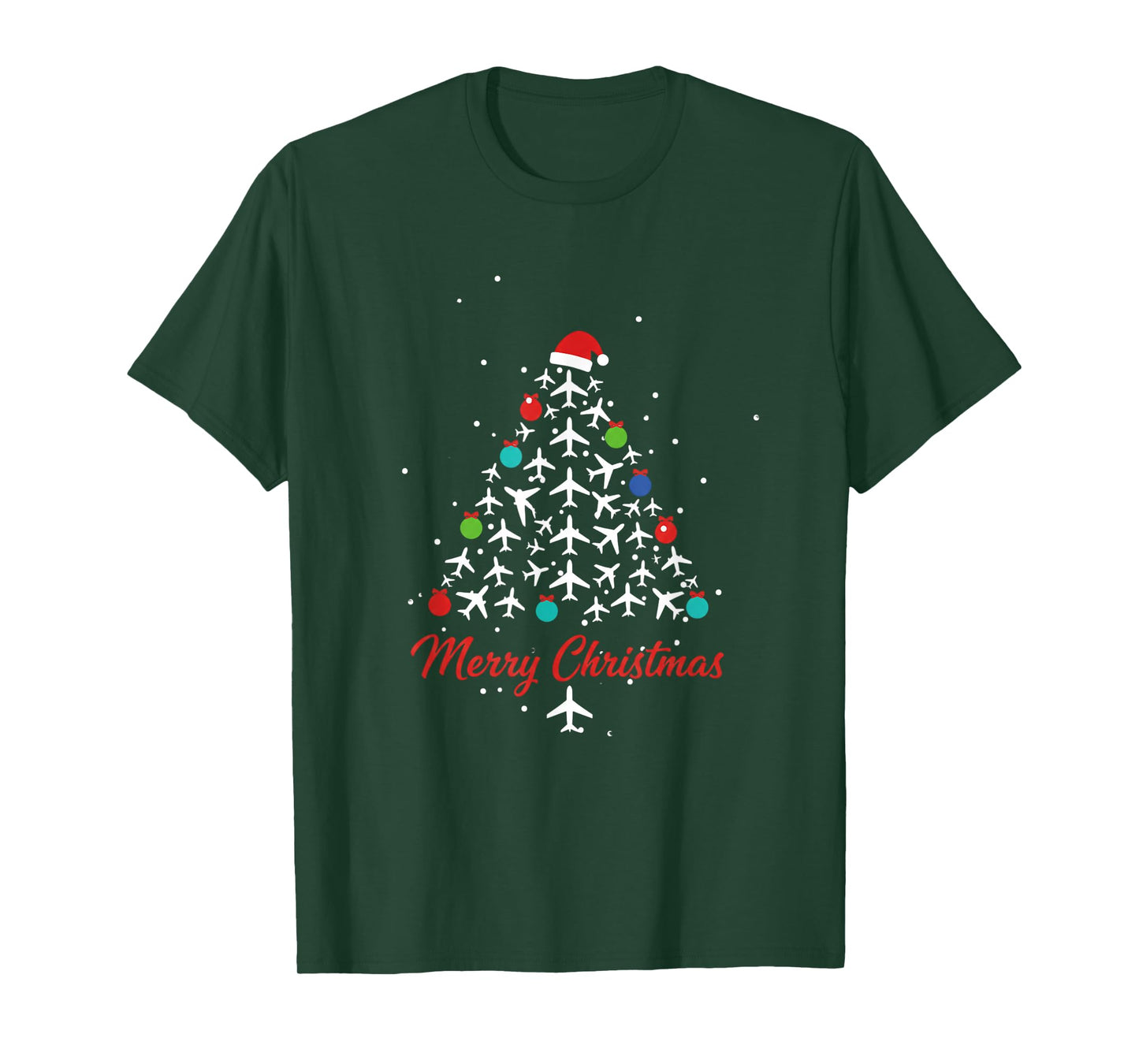 Christmas Airplane Tree Merry Christmas Pilot Travel Santa T-Shirt