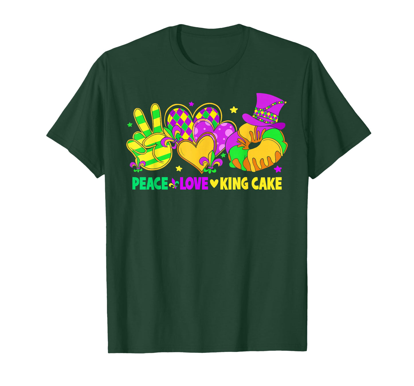Mardi Gras Peace Love King Cake Funny Party Carnival T-Shirt