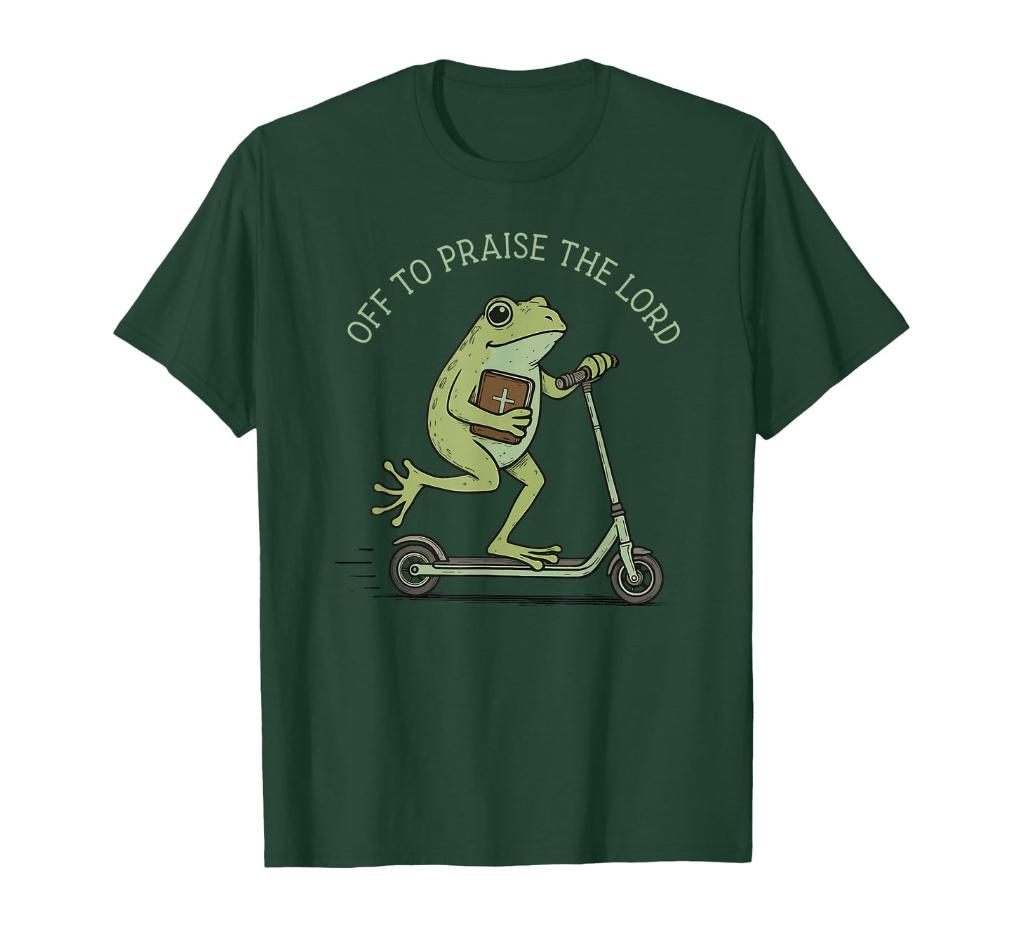 Off to Praise The Lord Cute Frog On Scooter Christian T-Shirt